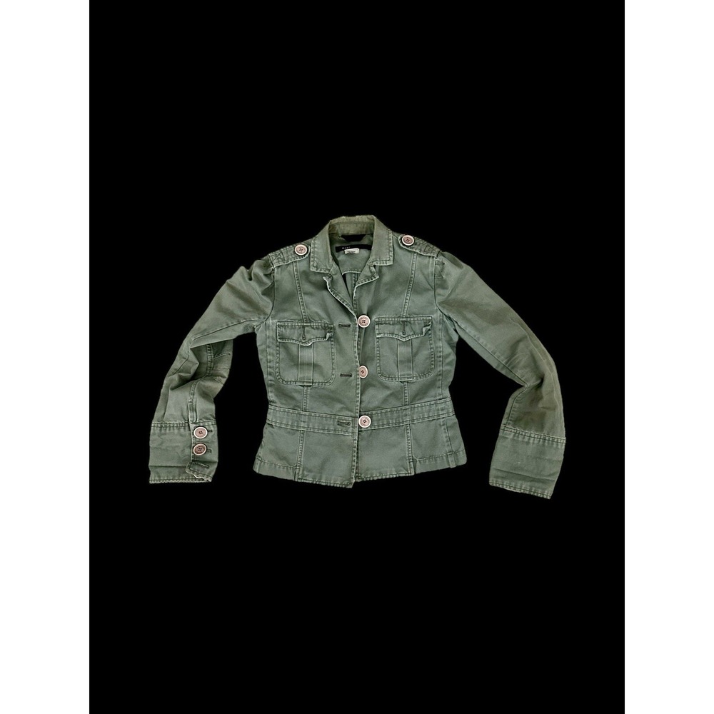 Marc Jacobs Womens‎ Utility Jacket Button Front Sz 4 Green Long Slv Distressed